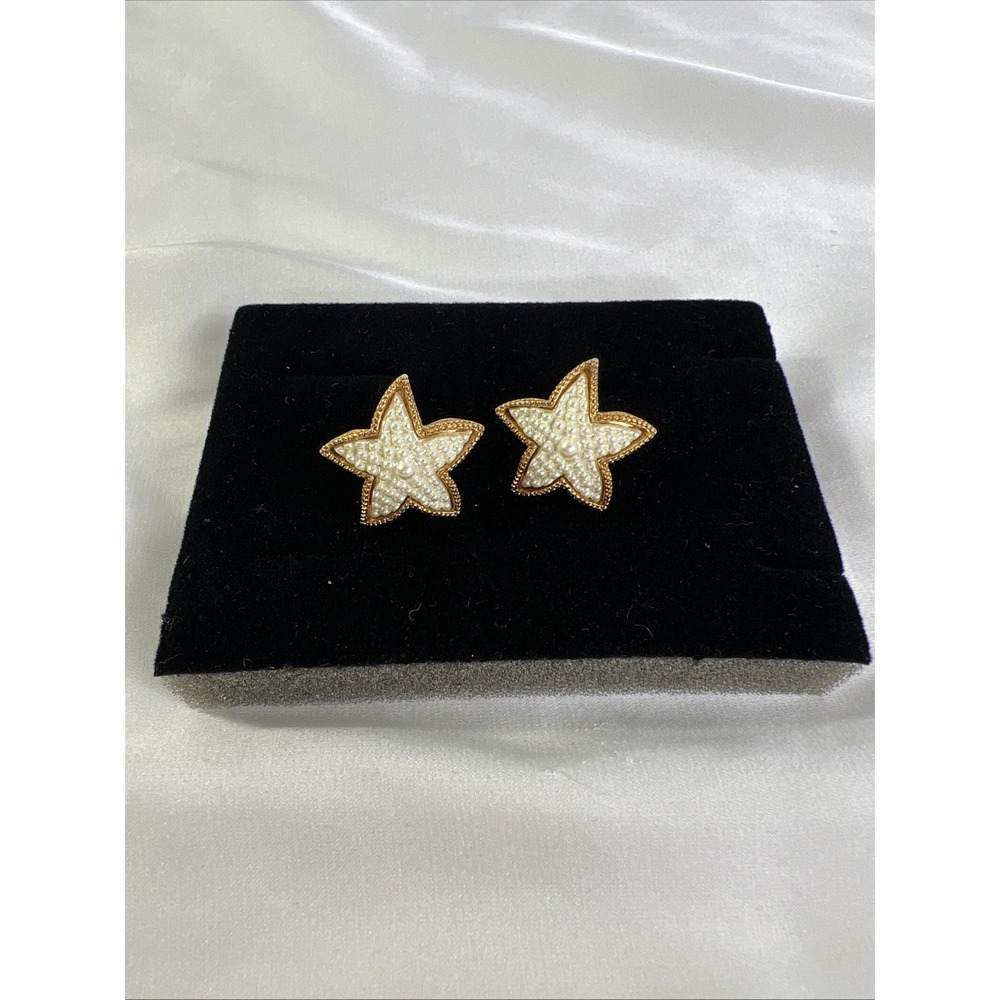Vintage Avon Starfish‎ Pierced Earrings Gold Tone Imitation Pearl New No Box